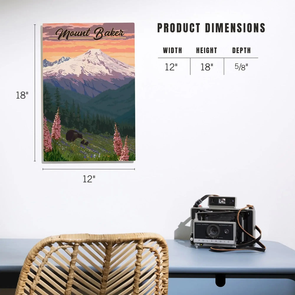 Mount Baker, Washington, Bears & Spring Flowers, Lantern Press Artwork, Wood Signs and Postcards Wood Lantern Press 
