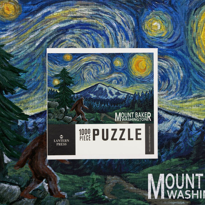 Mount Baker, Washington, Bigfoot, Starry Night, Jigsaw Puzzle Puzzle Lantern Press 
