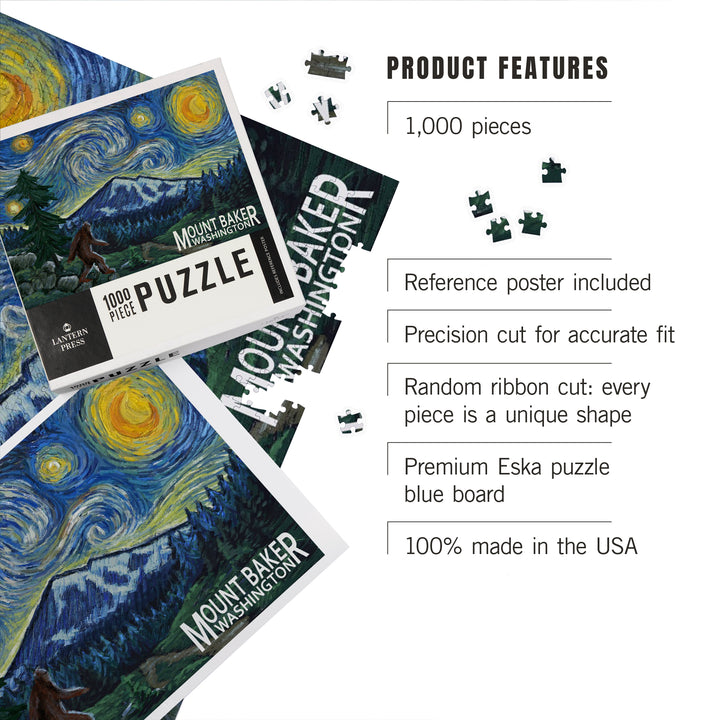Mount Baker, Washington, Bigfoot, Starry Night, Jigsaw Puzzle Puzzle Lantern Press 