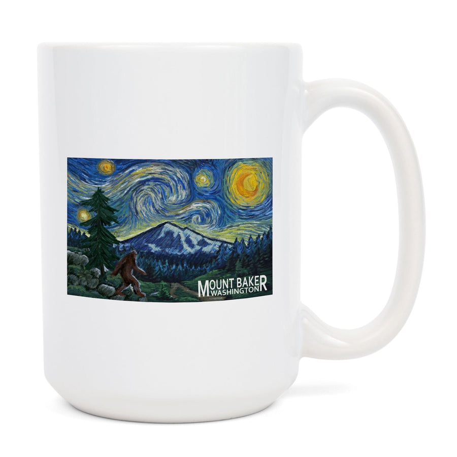 Mount Baker, Washington, Bigfoot, Starry Night, Lantern Press Artwork, Ceramic Mug Mugs Lantern Press 