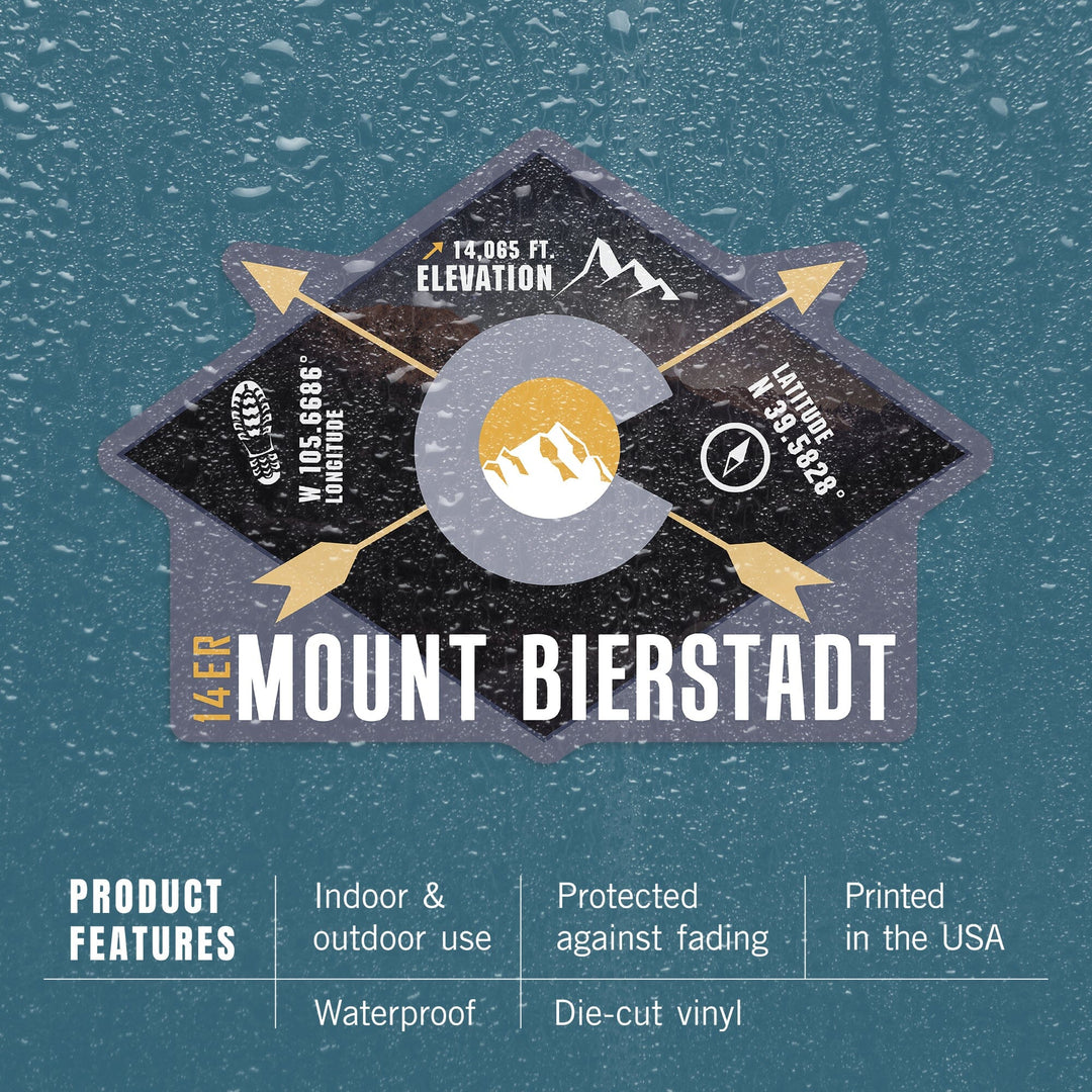 Mount Bierstadt, Colorado Infographic, The Fourteeners, Contour, Vinyl Sticker Sticker Lantern Press 