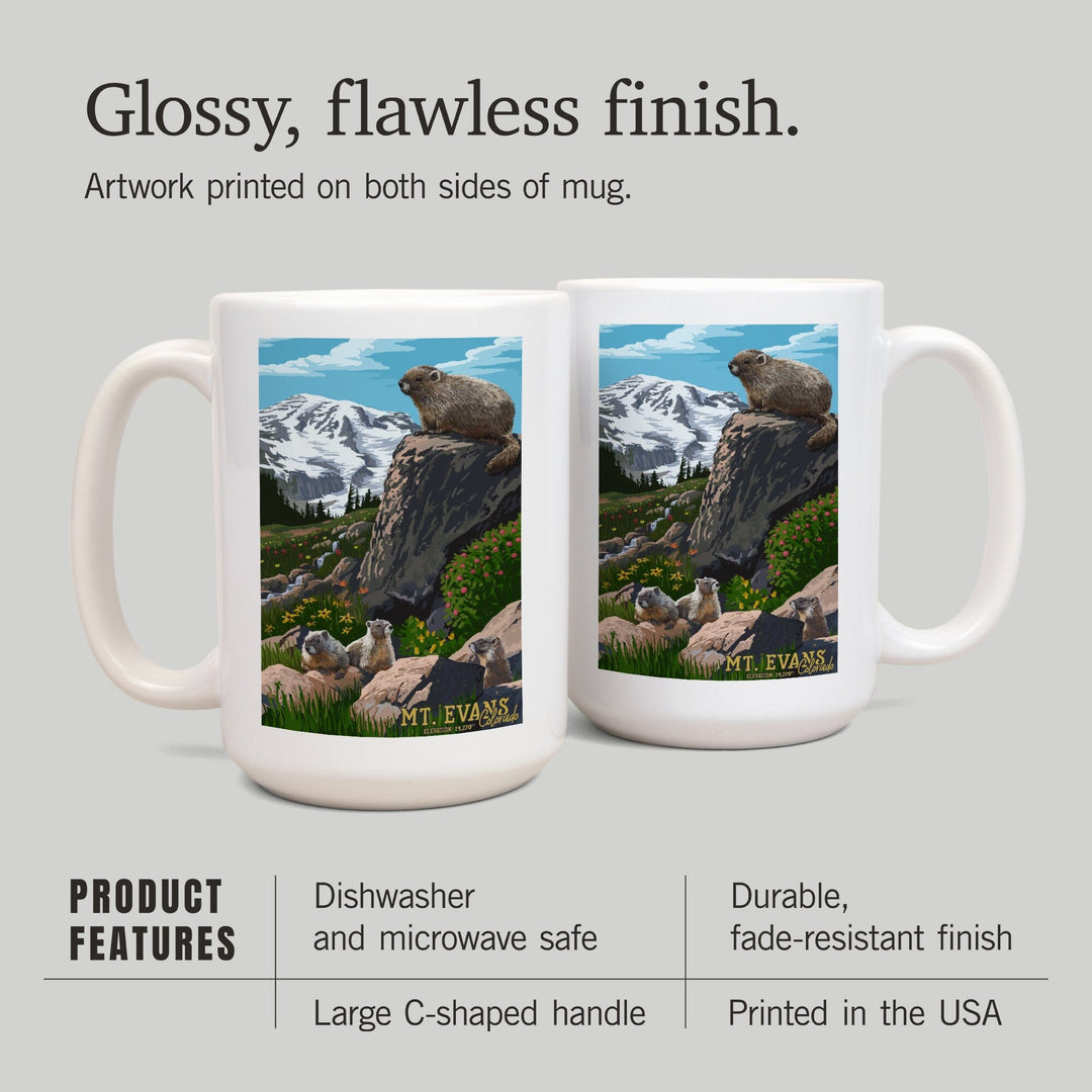 Mount Evans, Colorado, Marmots, Elevation, Lantern Press Artwork, Ceramic Mug Mugs Lantern Press 