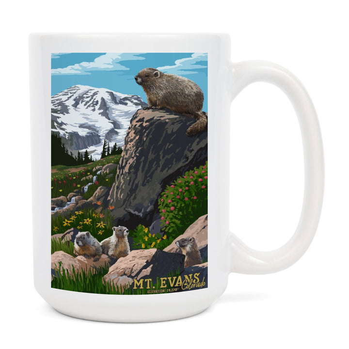 Mount Evans, Colorado, Marmots, Elevation, Lantern Press Artwork, Ceramic Mug Mugs Lantern Press 