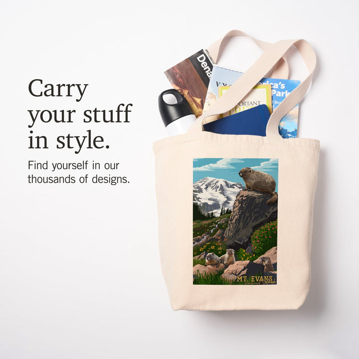 Mount Evans, Colorado, Marmots, Elevation, Lantern Press Artwork, Tote Bag Totes Lantern Press 