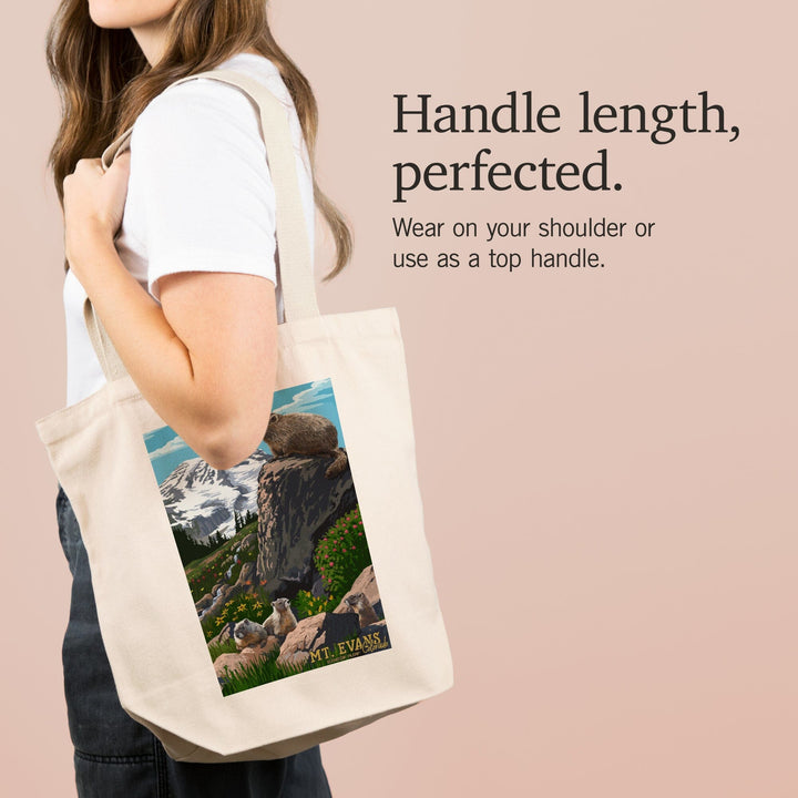 Mount Evans, Colorado, Marmots, Elevation, Lantern Press Artwork, Tote Bag Totes Lantern Press 