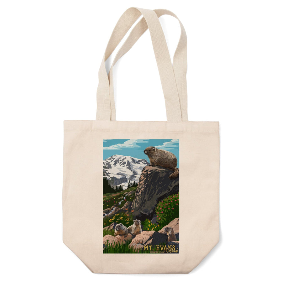 Mount Evans, Colorado, Marmots, Elevation, Lantern Press Artwork, Tote Bag Totes Lantern Press 