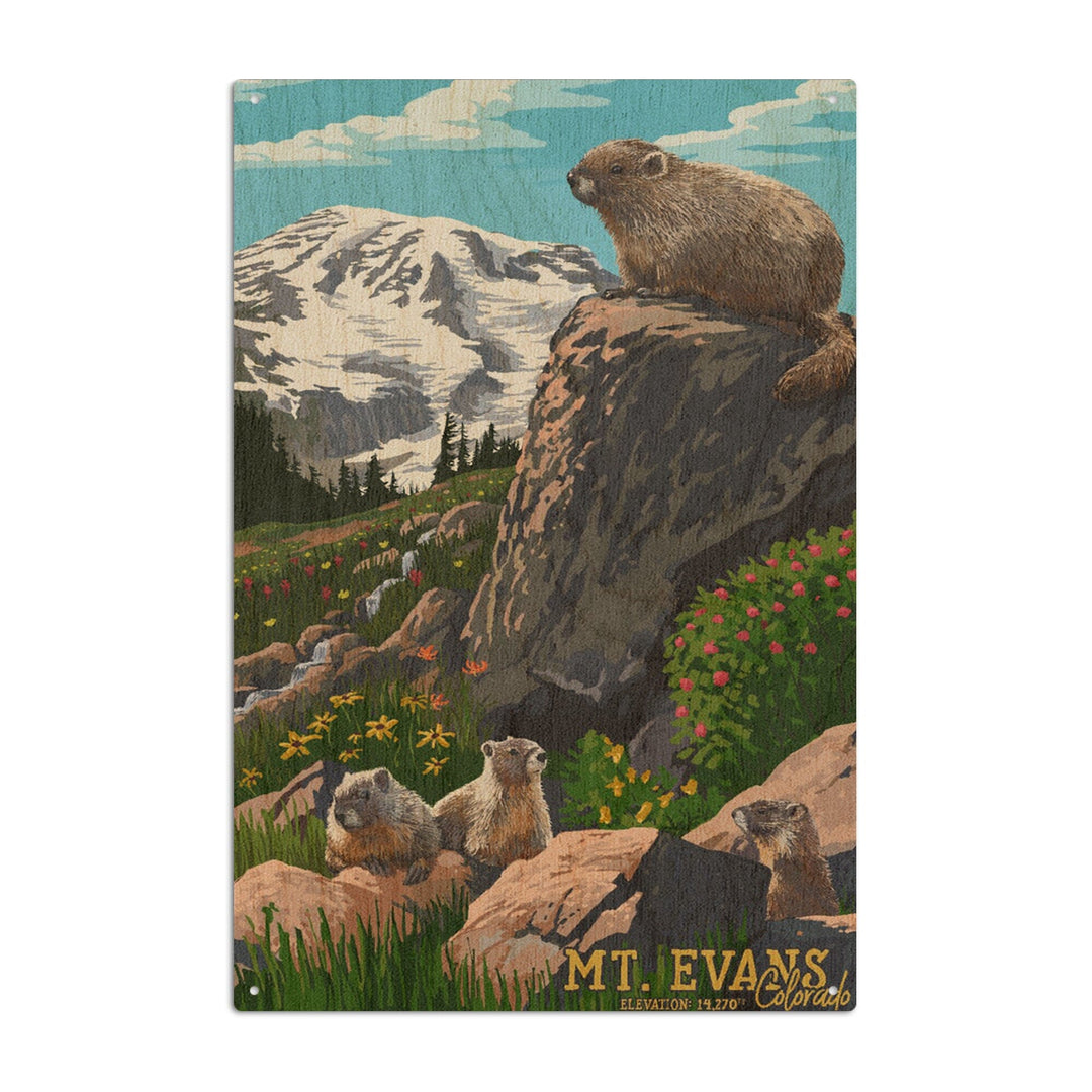 Mount Evans, Colorado, Marmots, Elevation, Lantern Press Artwork, Wood Signs and Postcards Wood Lantern Press 6x9 Wood Sign 