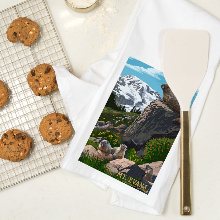 Mount Evans, Colorado, Marmots, Elevation, Organic Cotton Kitchen Tea Towels Kitchen Lantern Press 