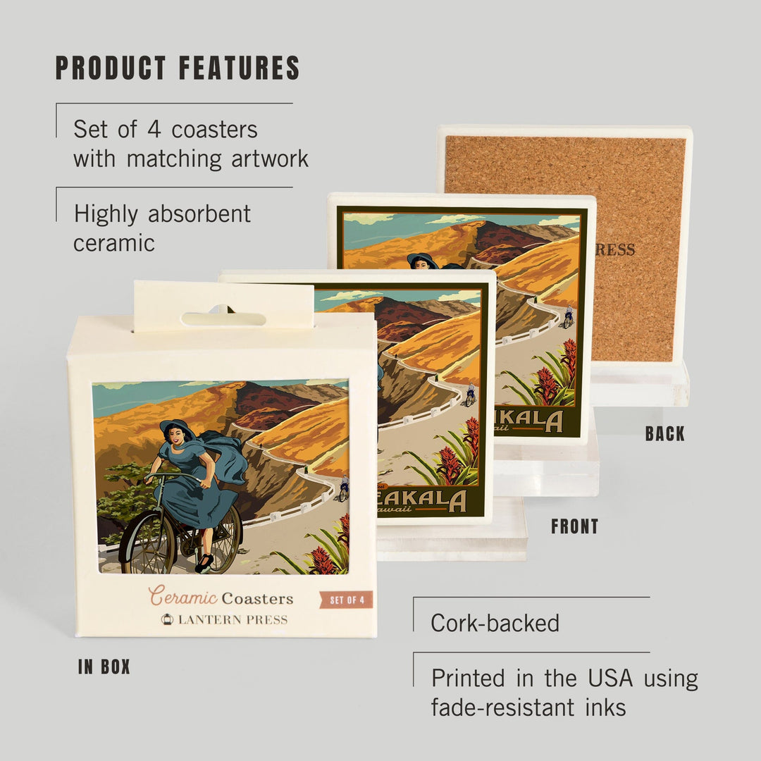Mount Haleakalā, Hawaii, Bicycle, Coasters Coasters Lantern Press 