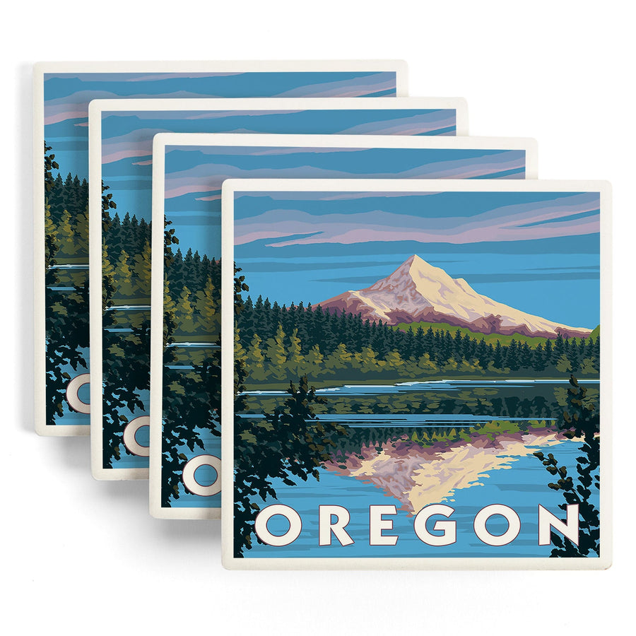 Mount Hood from Lost Lake, Oregon, Lantern Press Artwork, Coaster Set Coasters Lantern Press 