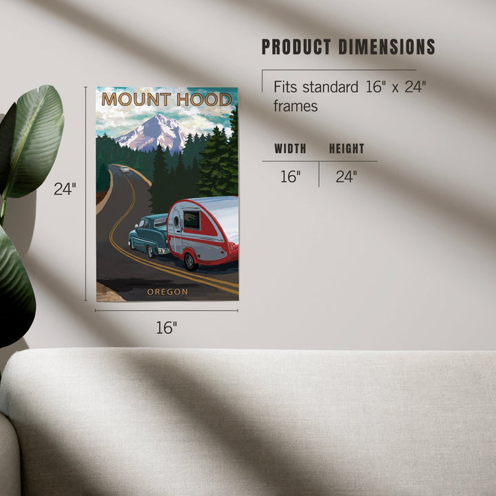 Mount Hood, Oregon, Retro Camper on Road, Art & Giclee Prints Art Lantern Press 