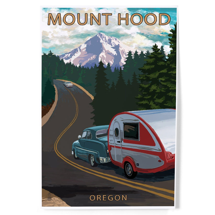 Mount Hood, Oregon, Retro Camper on Road, Art & Giclee Prints Art Lantern Press 