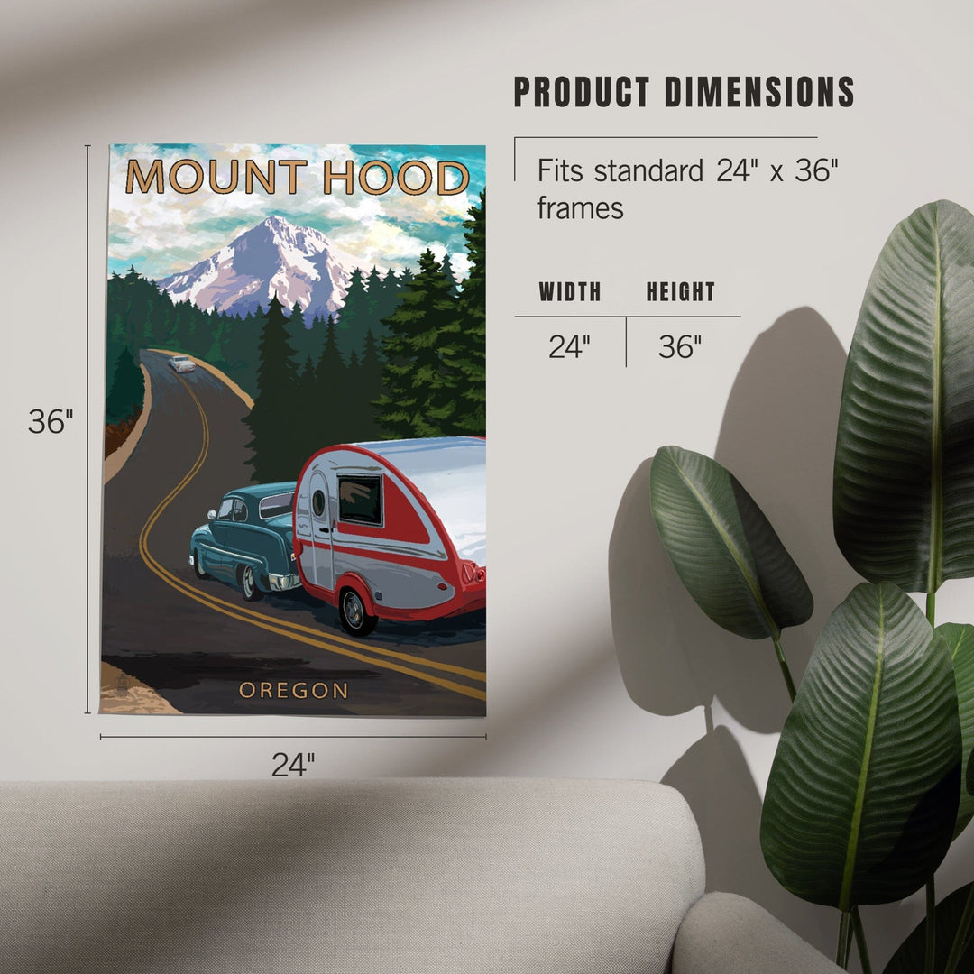 Mount Hood, Oregon, Retro Camper on Road, Art & Giclee Prints Art Lantern Press 