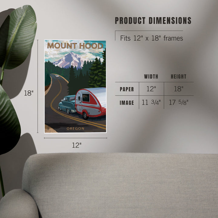 Mount Hood, Oregon, Retro Camper on Road, Art & Giclee Prints Art Lantern Press 