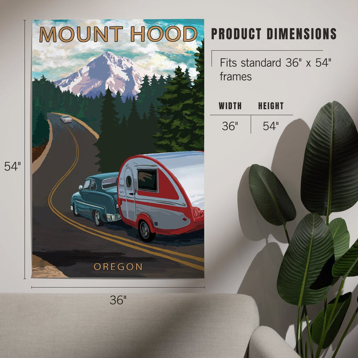 Mount Hood, Oregon, Retro Camper on Road, Art & Giclee Prints Art Lantern Press 