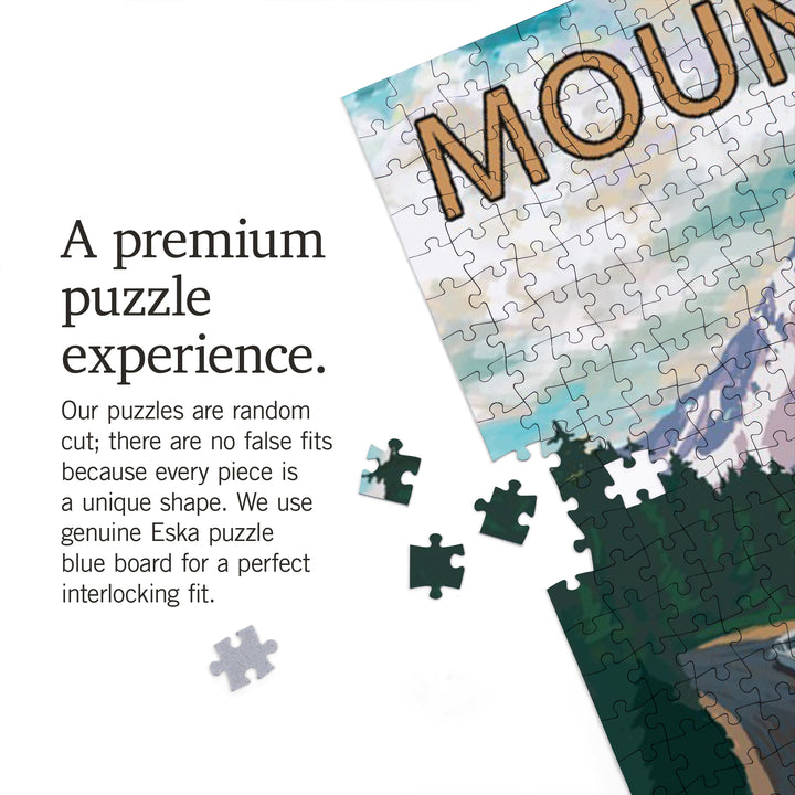 Mount Hood, Oregon, Retro Camper on Road, Jigsaw Puzzle Puzzle Lantern Press 