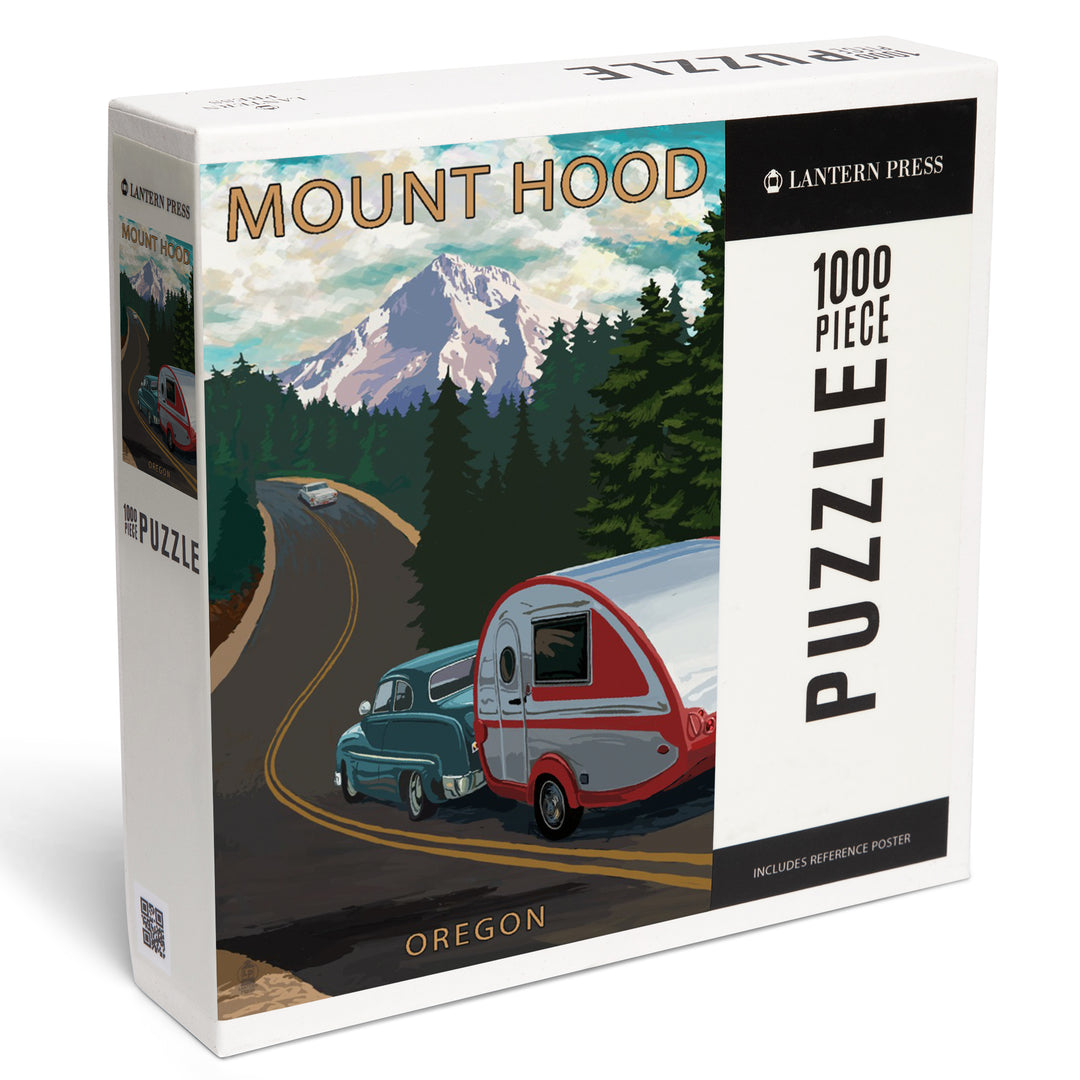 Mount Hood, Oregon, Retro Camper on Road, Jigsaw Puzzle Puzzle Lantern Press 