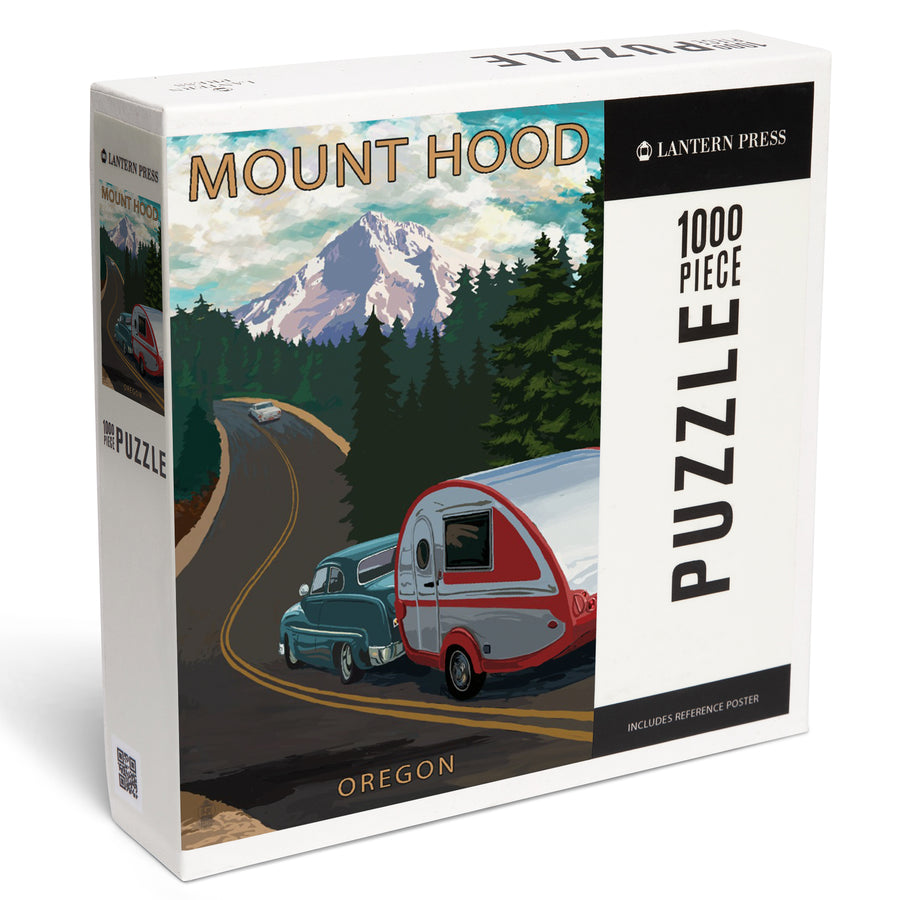 Mount Hood, Oregon, Retro Camper on Road, Jigsaw Puzzle Puzzle Lantern Press 