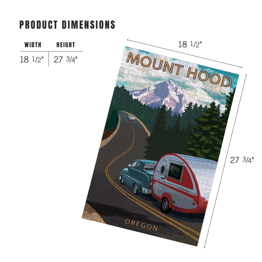 Mount Hood, Oregon, Retro Camper on Road, Jigsaw Puzzle Puzzle Lantern Press 