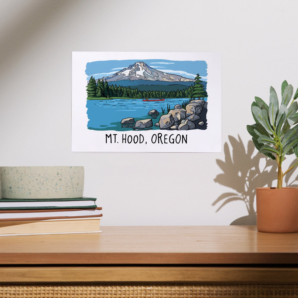 Mount Hood, Oregon, River and Mountain, Line Drawing, Art & Giclee Prints Art Lantern Press 