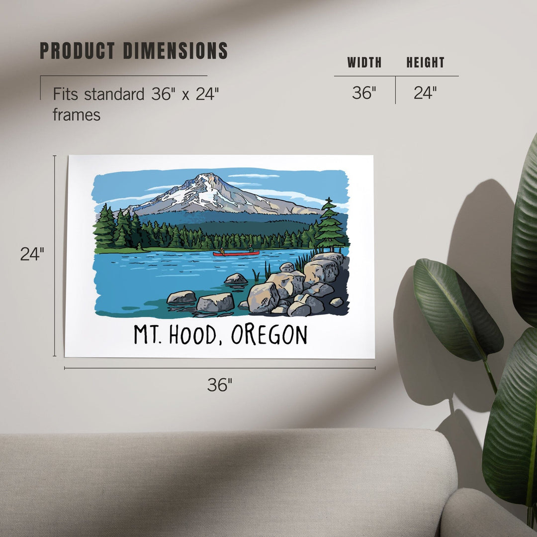 Mount Hood, Oregon, River and Mountain, Line Drawing, Art & Giclee Prints Art Lantern Press 