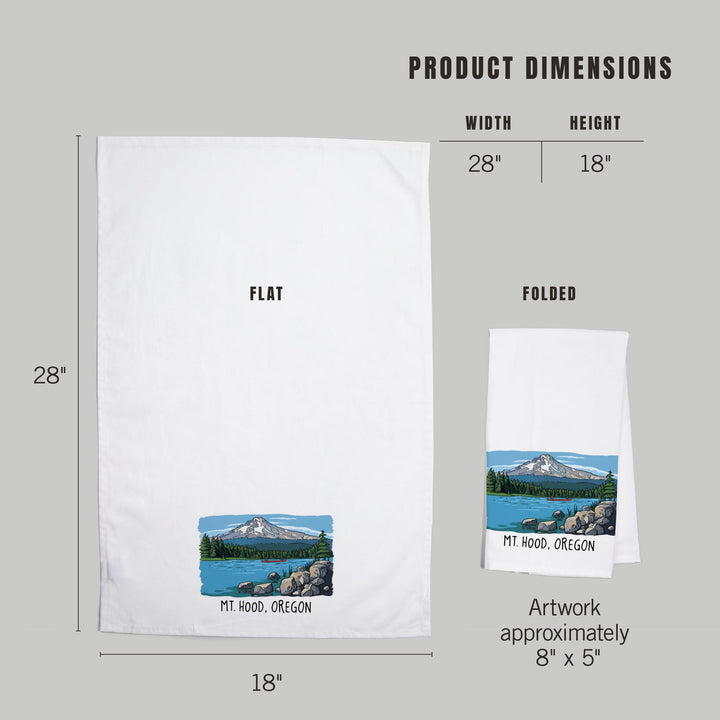 Mount Hood, Oregon, River and Mountain, Line Drawing, Organic Cotton Kitchen Tea Towels Kitchen Lantern Press 
