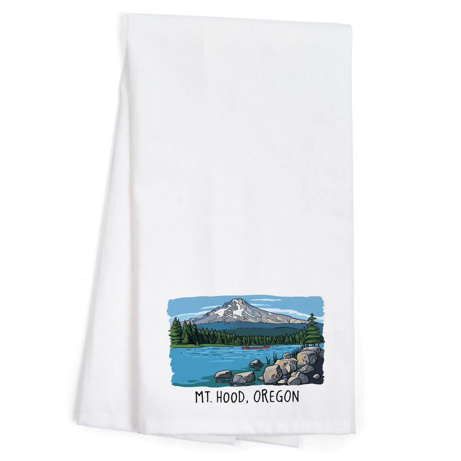 Mount Hood, Oregon, River and Mountain, Line Drawing, Organic Cotton Kitchen Tea Towels Kitchen Lantern Press 