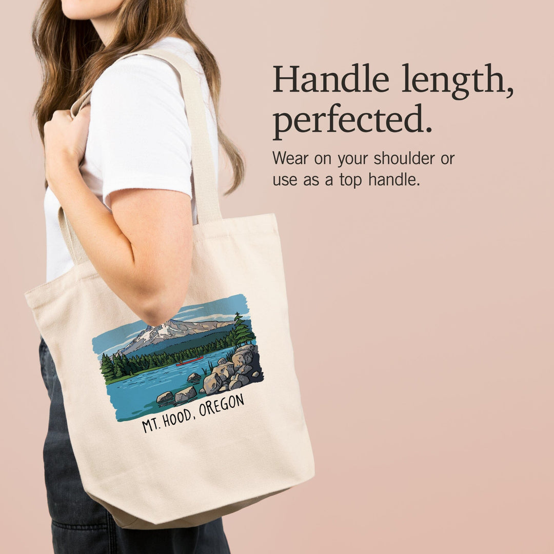 Mount Hood, Oregon, River and Mountain, Line Drawing, Tote Bag Totes Lantern Press 