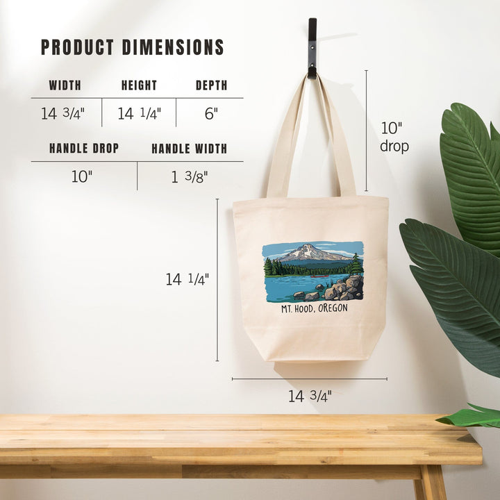 Mount Hood, Oregon, River and Mountain, Line Drawing, Tote Bag Totes Lantern Press 