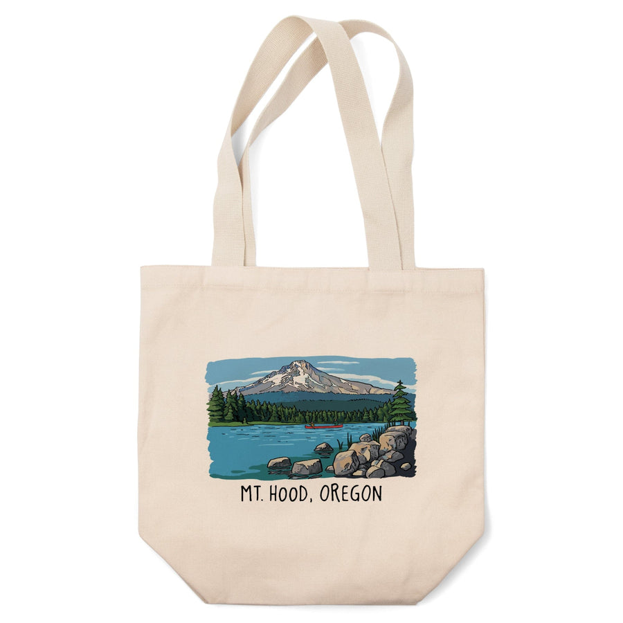 Mount Hood, Oregon, River and Mountain, Line Drawing, Tote Bag Totes Lantern Press 
