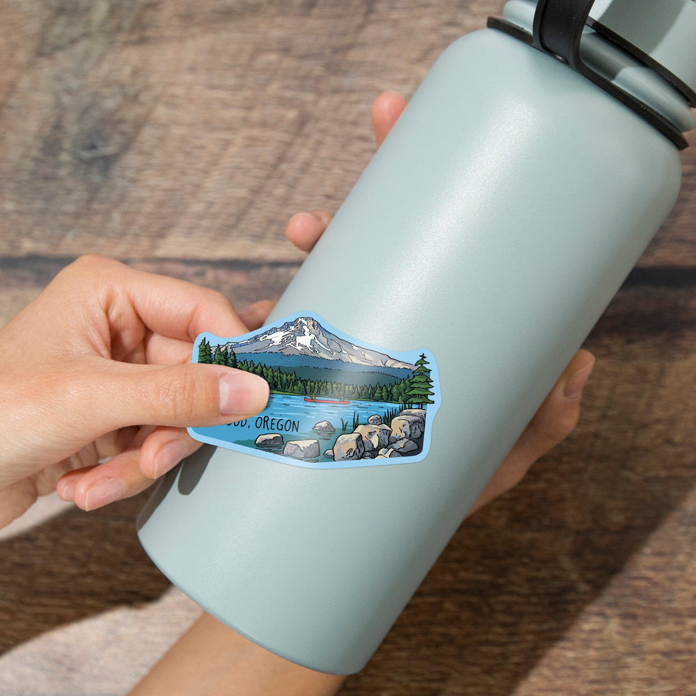 Mount Hood, Oregon, River & Mountain, Line Drawing, Contour, Lantern Press Artwork, Vinyl Sticker Sticker Lantern Press 