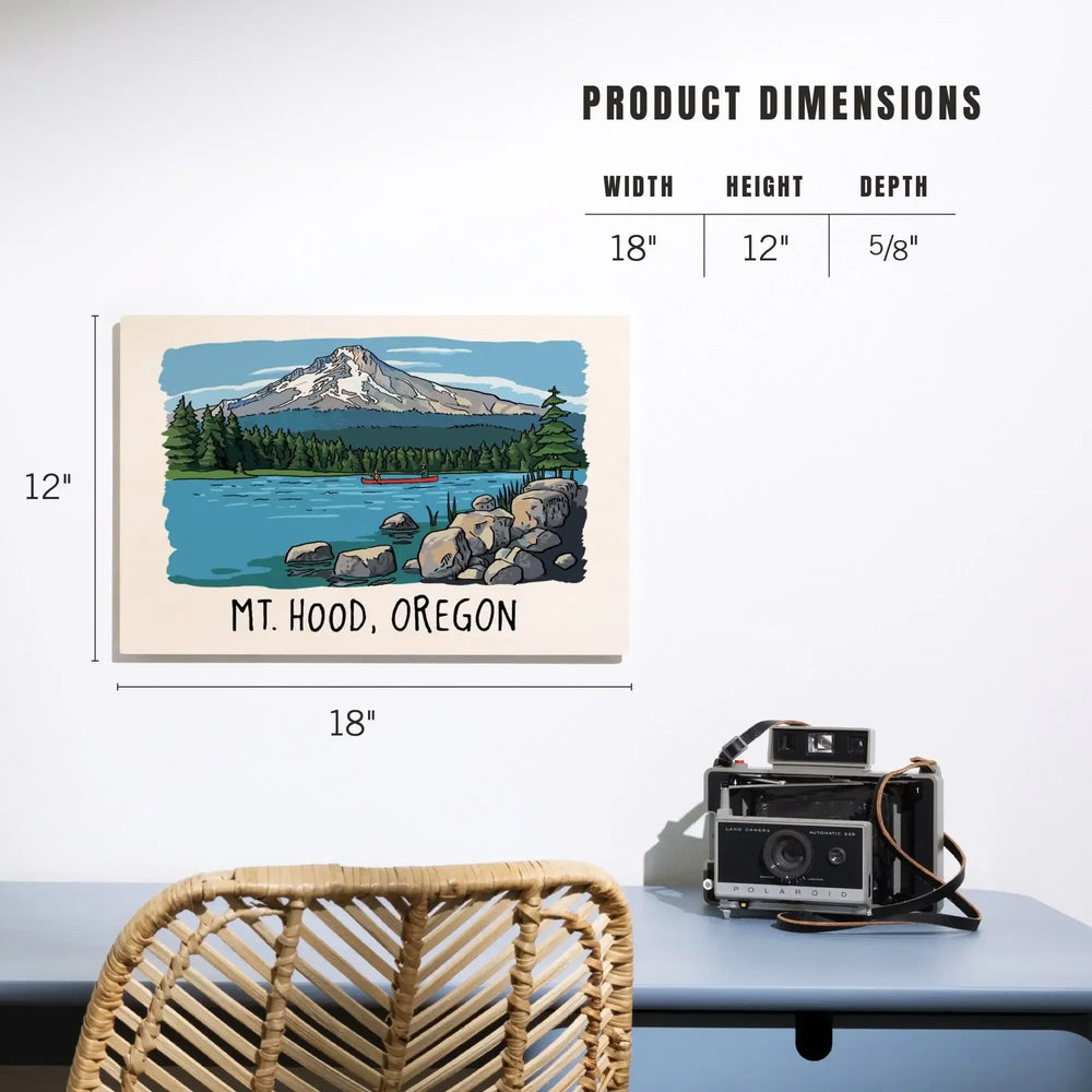 Mount Hood, Oregon, River & Mountain, Line Drawing, Lantern Press Artwork, Wood Signs and Postcards Wood Lantern Press 