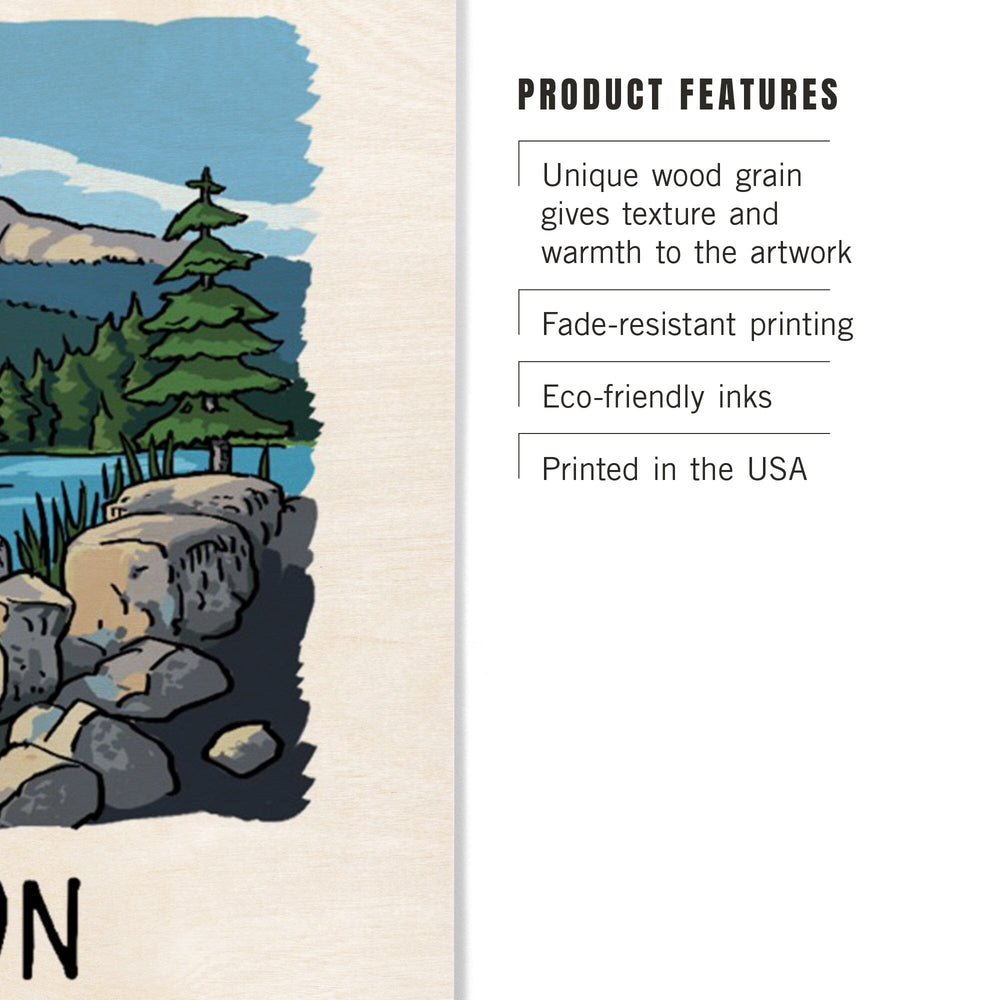Mount Hood, Oregon, River & Mountain, Line Drawing, Lantern Press Artwork, Wood Signs and Postcards Wood Lantern Press 