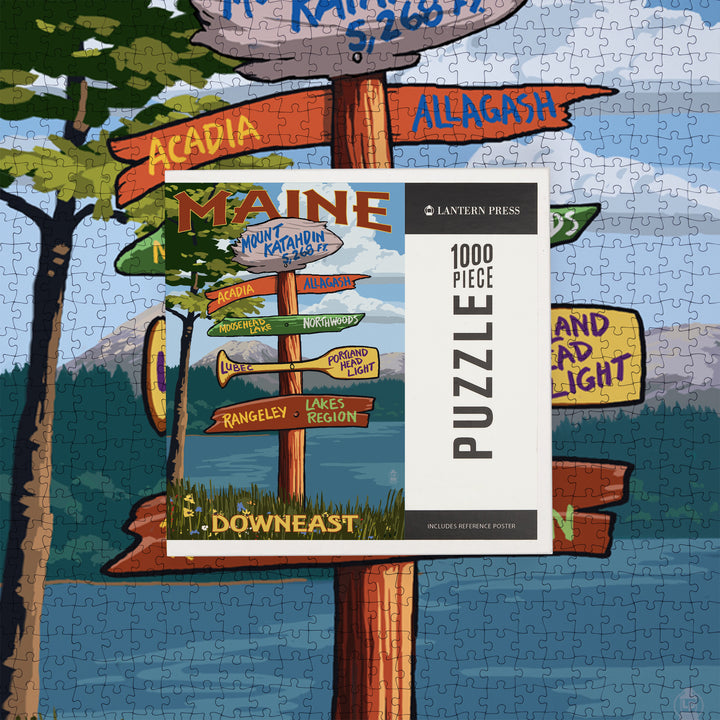Mount Katahdin, Maine, Destinations Sign, Jigsaw Puzzle Puzzle Lantern Press 
