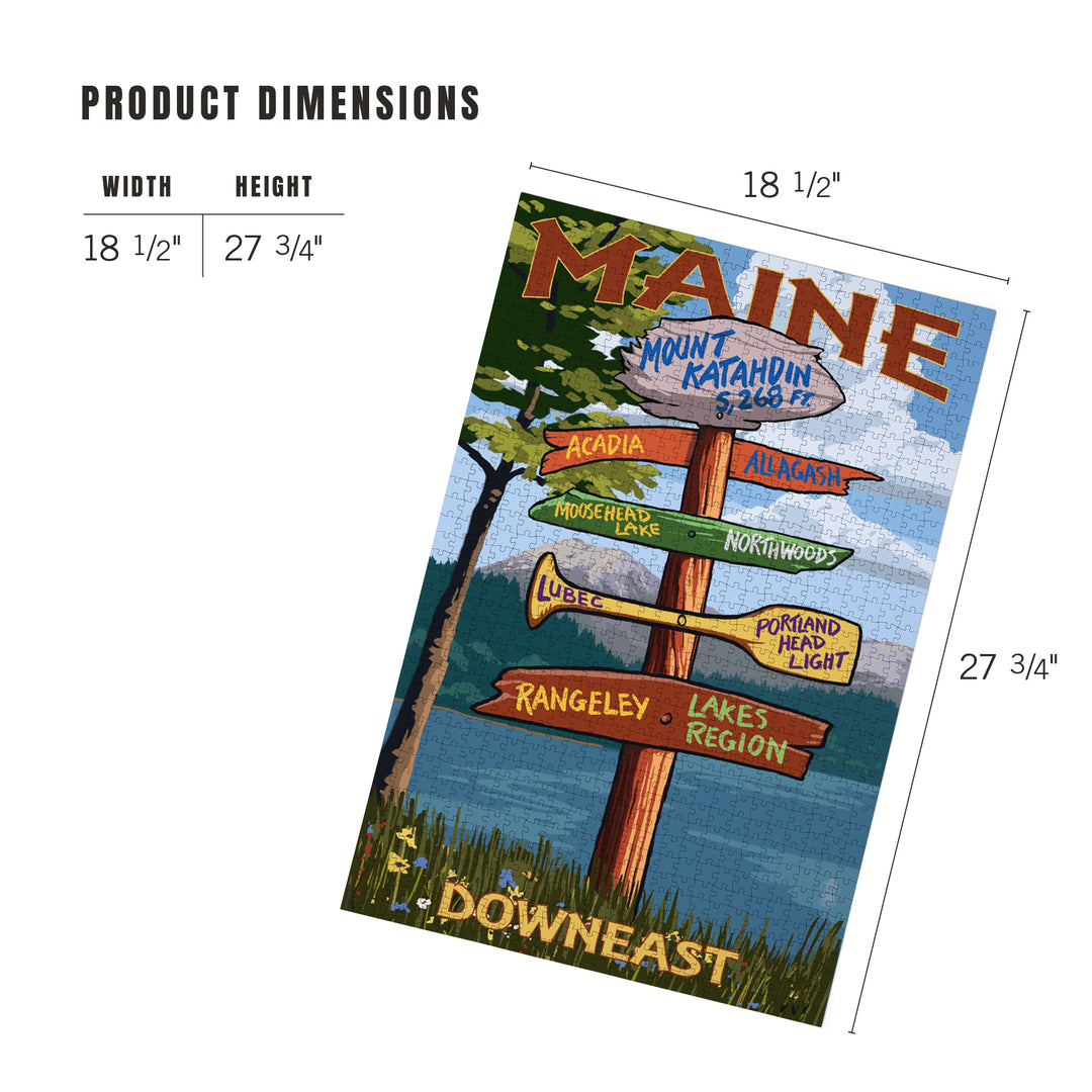 Mount Katahdin, Maine, Destinations Sign, Jigsaw Puzzle Puzzle Lantern Press 