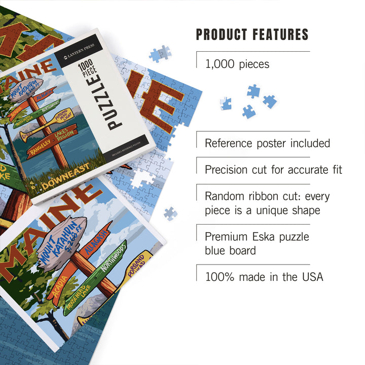 Mount Katahdin, Maine, Destinations Sign, Jigsaw Puzzle Puzzle Lantern Press 