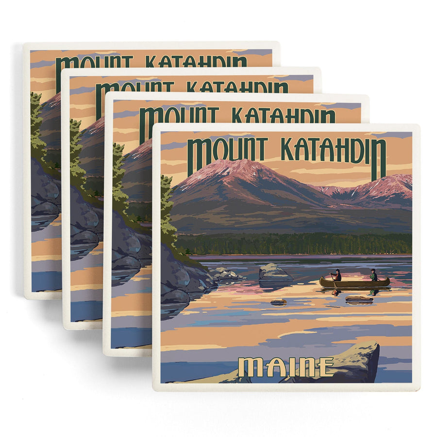 Mount Katahdin, Maine, Lantern Press Artwork, Coaster Set Coasters Lantern Press 