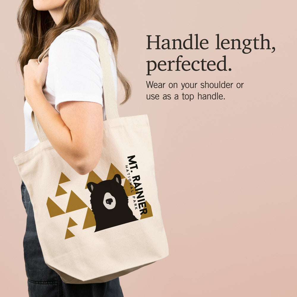 Mount Rainier National Park, Bear and Triangles, Yellow Horizontal, Tote Bag Totes Lantern Press 