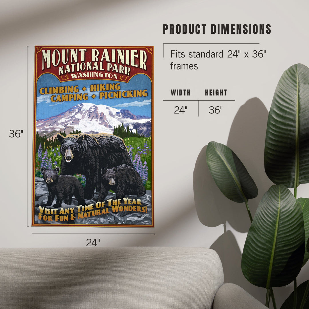 Mount Rainier National Park, Bear Family Vintage Sign, Art & Giclee Prints Art Lantern Press 