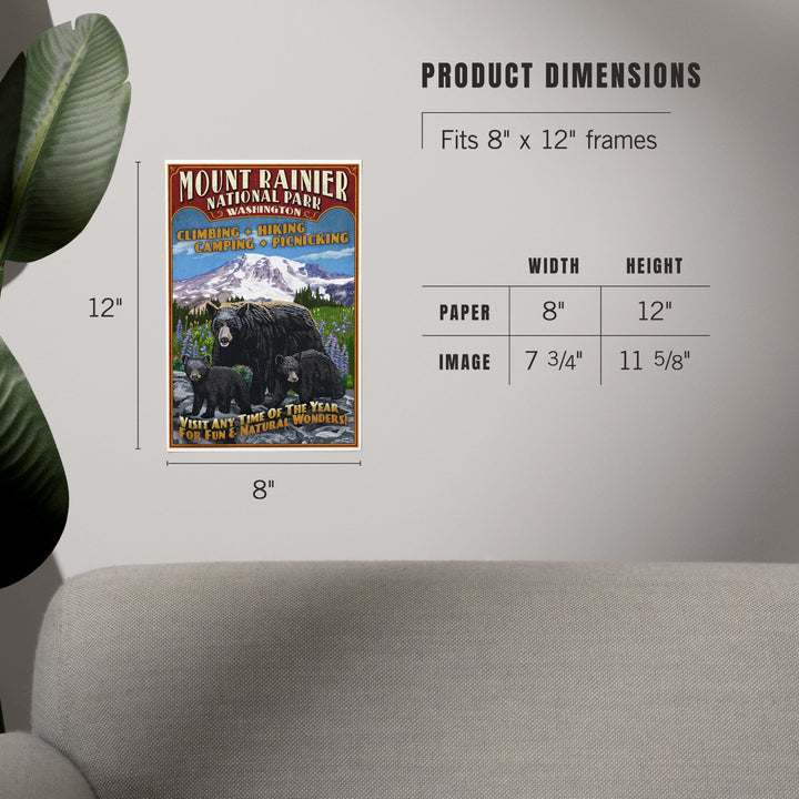 Mount Rainier National Park, Bear Family Vintage Sign, Art & Giclee Prints Art Lantern Press 