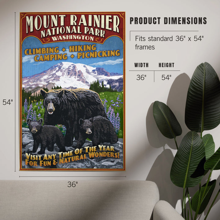 Mount Rainier National Park, Bear Family Vintage Sign, Art & Giclee Prints Art Lantern Press 