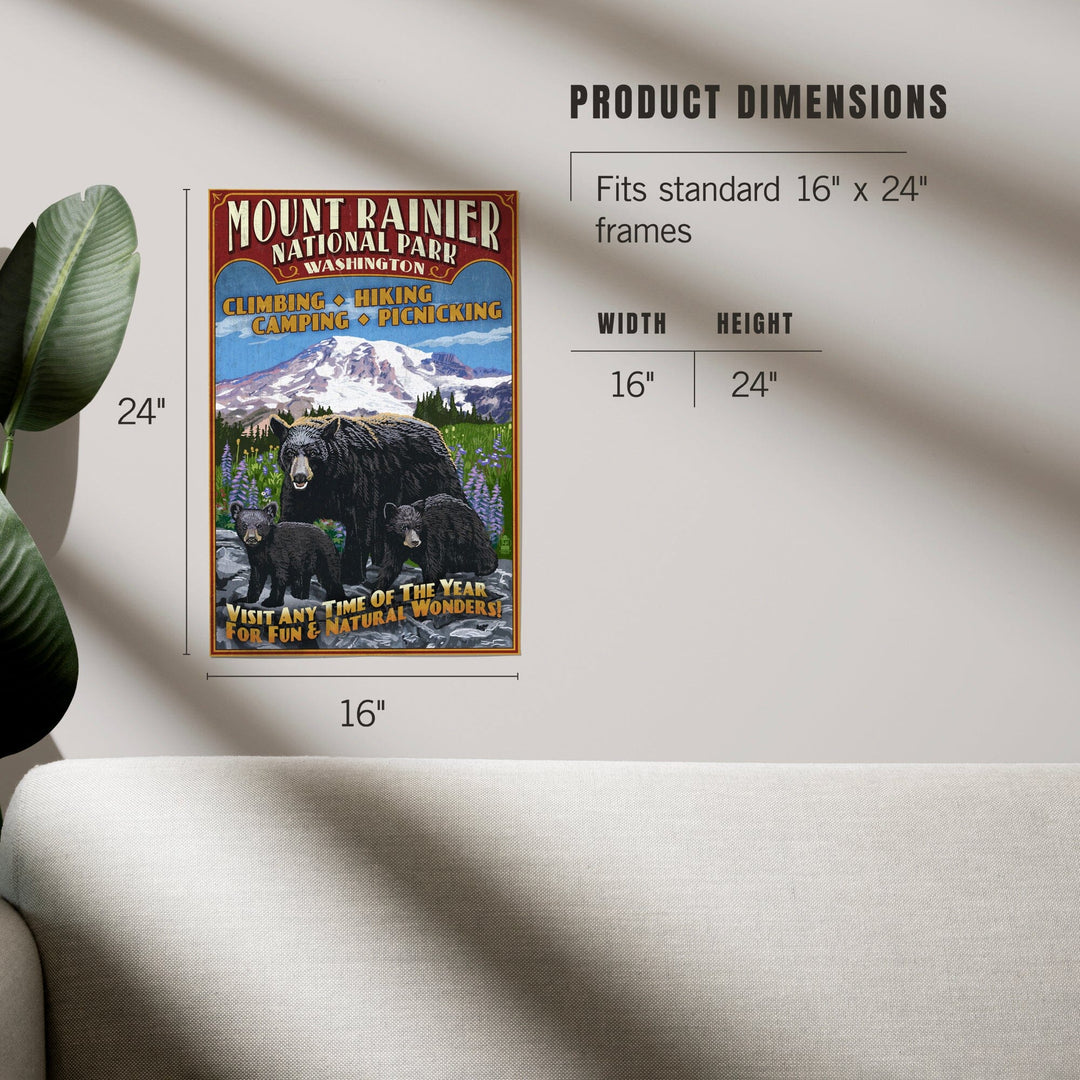 Mount Rainier National Park, Bear Family Vintage Sign, Art & Giclee Prints Art Lantern Press 