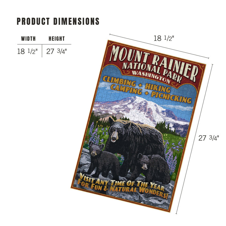 Mount Rainier National Park, Bear Family Vintage Sign, Jigsaw Puzzle Puzzle Lantern Press 