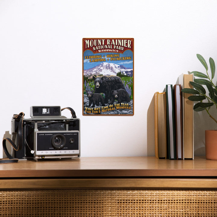 Mount Rainier National Park, Bear Family Vintage Sign, Metal Signs Metal Lantern Press 