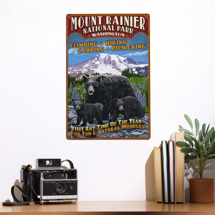Mount Rainier National Park, Bear Family Vintage Sign, Metal Signs Metal Lantern Press 