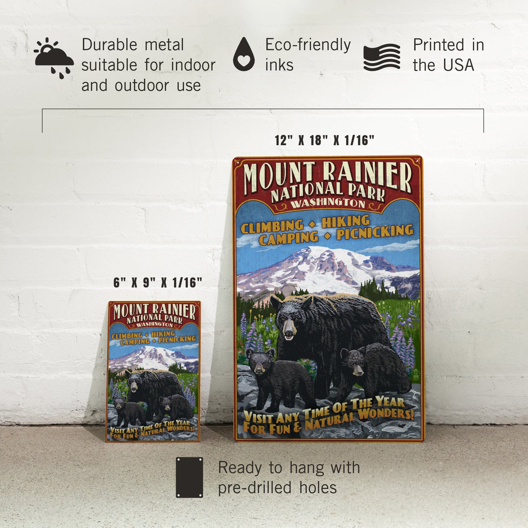 Mount Rainier National Park, Bear Family Vintage Sign, Metal Signs Metal Lantern Press 