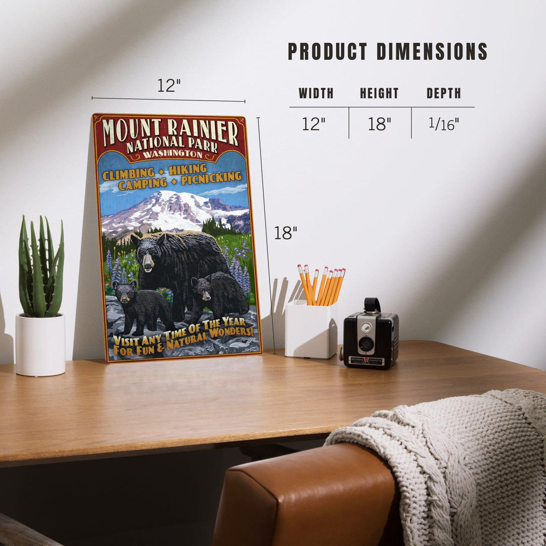 Mount Rainier National Park, Bear Family Vintage Sign, Metal Signs Metal Lantern Press 