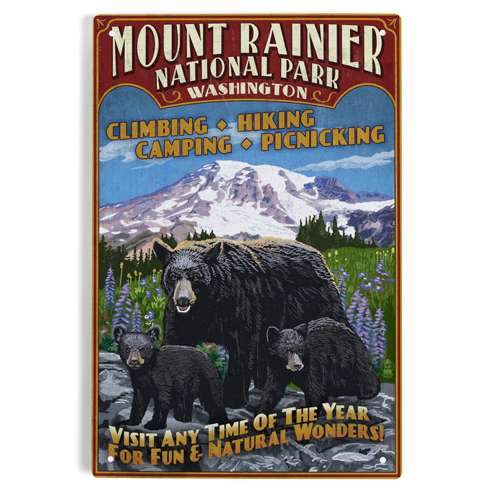 Mount Rainier National Park, Bear Family Vintage Sign, Metal Signs Metal Lantern Press 