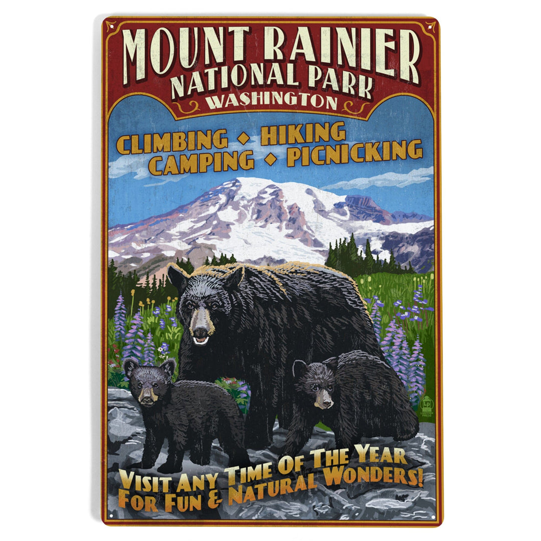 Mount Rainier National Park, Bear Family Vintage Sign, Metal Signs Metal Lantern Press 