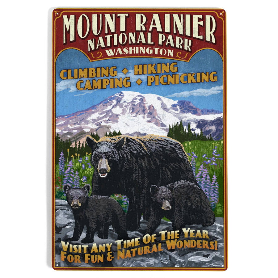 Mount Rainier National Park, Bear Family Vintage Sign, Metal Signs Metal Lantern Press 